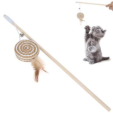Imagem de 01 Brinquedos de varinha de pena de gato, brinquedos interativos flexíveis para gatos, brinquedos divertidos para interação de animais de estimação para gatos