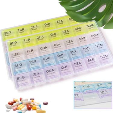 Imagem de Kit 2 Porta Comprimidos Rem?dios Capsulas Caixa Organizadora Medicamento Vitaminas Semanal Mensal Pill Box