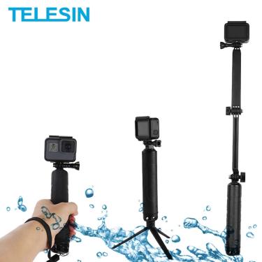 Imagem de TELESIN-Tripé Selfie Stick impermeável  aperto de mão flutuante  monopé  3 Way  GoPro Hero 12  11