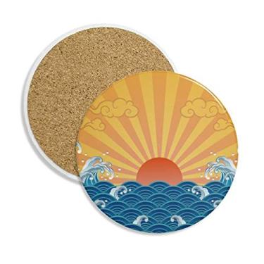 Imagem de Suporte de caneca de cerâmica com estampa de clima e nuvem de sol, com pedra absorvente para bebidas, presente de 2 peças