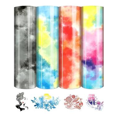 Imagem de Camiseta Rainbow HTV Pack 30,48 cm x 20,80 cm, tingida a ferro em vinil para camiseta、Tecido, compatível com Cricut, Cameo Reflective Clouds HTV Bundle DIY