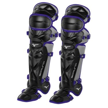 Imagem de Caneleiras de beisebol juvenil Samurai da Mizuno, Black/Purple, 14.5"