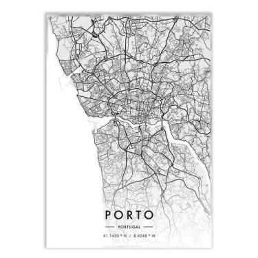 Imagem de Poster Decorativo Porto Portugal Mapa Pb Viagem Decoração - Bhardo
