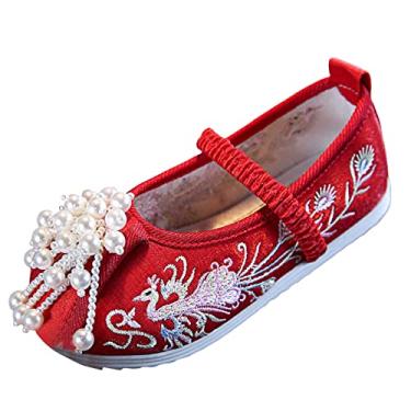 Imagem de Sandálias deslizantes para meninas meninas sandálias bordadas na parte inferior moderna fantasia infantil desempenho meninas sandálias 13, Vermelho, 2.5 Big Kid