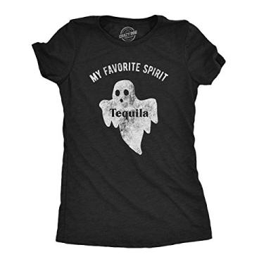Imagem de Crazy Dog Tshirts Camiseta feminina My Favorite Spirit Tequila divertida Halloween Ghost Drinking Party, Preto mesclado, M