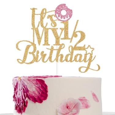 Imagem de It's My 1/2 Birthday Cake Topper, Donut 1/2 Birthday Cake Decorations, 6 Months/Half Birthday Party Decorations Gold Glitter