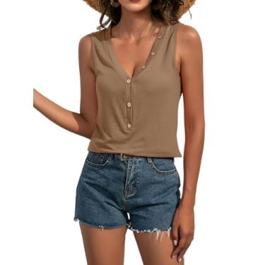 Imagem de Zcargel Camiseta regata feminina decote V frente única sexy alças finas cor sólida poliéster verão 2023 estilo, Café, G