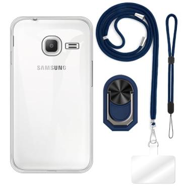 Imagem de Capa projetada para Samsung Galaxy J1 Nxt (4 polegadas) + cordões ajustáveis para pescoço e tiras, alça de pulso macia e suporte de anel de dedo estilo mecha com suporte