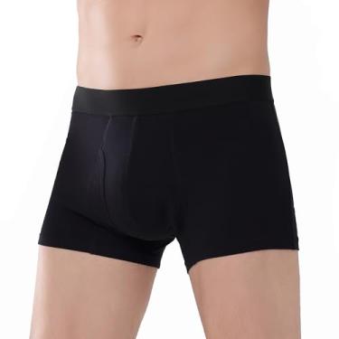 Imagem de AIRCUTE Roupa íntima masculina absorvente para incontinência urinária, abertura frontal, cuecas boxer à prova de vazamento para vazamentos ou respingos (pequena, preta)
