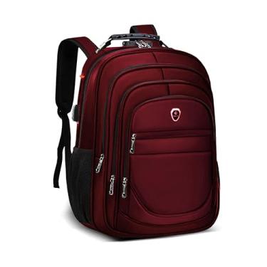 Imagem de Mochila Para Laptop Notebook Bolsa Casual Escola Trabalho Viagem Feminina Masculina Senha Trava Anti Furto Cabo Usb Auxiliar (VERMELHO)