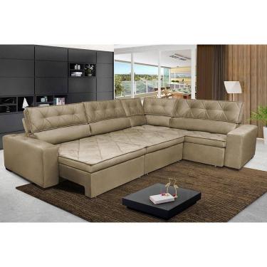 Imagem de Sofa De Canto Retrátil Reclinável De Molas Cama Inbox Austin 3,85x2,64 Ou 2,64x3,85 Velusoft Castor