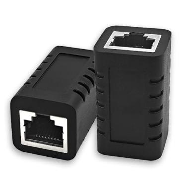 Imagem de XANHAM Extensor de cabo Ethernet de acoplador RJ45 fêmea para conector fêmea Cat7 Cat6 Cat5e Cat5 LAN em linha adaptador de extensão de cabo de remendo Newwork (preto) 2 unidades)