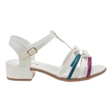 Imagem de Sandália Infantil  Menina Saltinho Bloco Confortavel Laço Strass Branco LiaMalia-Feminino