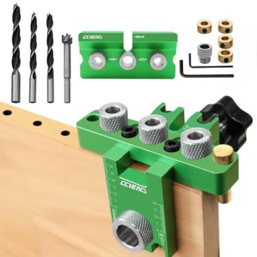 Imagem de Kit de gabarito de cavilha ajustável 3 em 1, multifuncional de alta precisão, orifícios retos, guia de perfuração, localizador com brocas de 8/10/15 mm para móveis de marcenaria