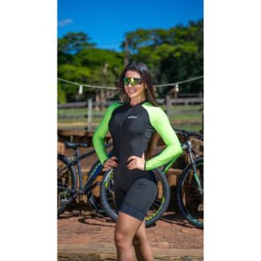 Imagem de Macaquinho de Ciclismo PRO - Preto com Verde Manga Longa  - TR4, GG