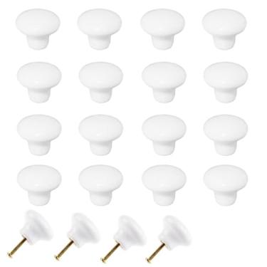 Imagem de OctinPris 20 puxadores de maçaneta de porta branca retrô redonda de cerâmica armário cozinha cômoda puxadores 32 mm/1,25"