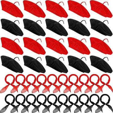 Imagem de Xaatren 40 boinas francesas e cachecóis boinas a granel para mulheres e crianças, boina de feltro com cachecol para fantasia de Halloween, Cores brilhantes, 23.6 x 23.6 inches