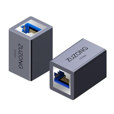 Imagem de ZUZONG Acoplador Ethernet RJ45 de 10 GB, acoplador de linha de 10 Gbps para adaptador extensor de cabo Ethernet Cat8/Cat7/Cat6a/Cat6/Cat5e/Cat5 para PC Router Modem PS5 Xbox fêmea para fêmea (2 peças