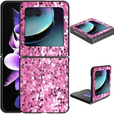 Imagem de GFRGTFHYT Capa para celular Motorola Moto Razr 2025/2024, fina, leve, rígida, com design de glitter rosa, carregamento sem fio, antiarranhões, à prova de choque, capa protetora para Moto Razr 60/50 5G