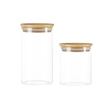 Imagem de Kit 2 Potes Vidro Herméticos 400ml E 600ml Tampa Bambu Oikos