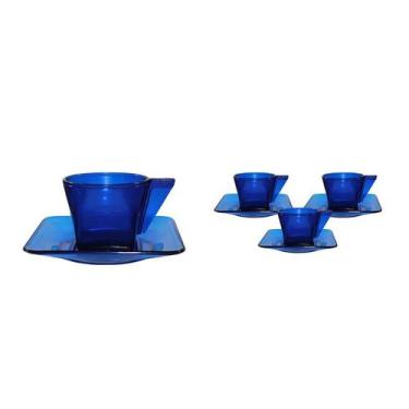 Imagem de Kit 4 Xícara E Pires Cristal Azul 50Ml Plástico - Bb Store
