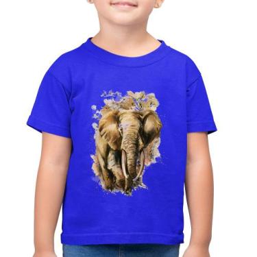 Imagem de Camiseta Algodão Infantil Elefante Watercolor - Foca na Moda, Azul roy