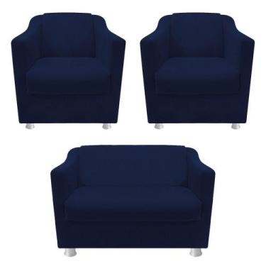 Imagem de kit 02 Poltrona Cadeira e  01 Namoradeira Babel Suede Azul Marinho - D