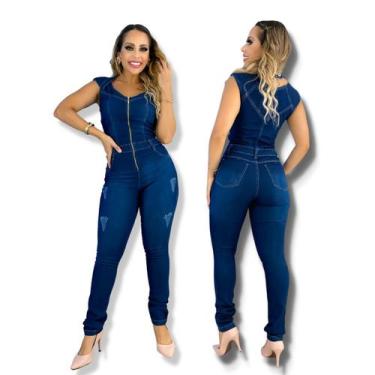 Imagem de Macacão longo feminino jeans lycra tipo skiny lav escura - QCHICK JEAN