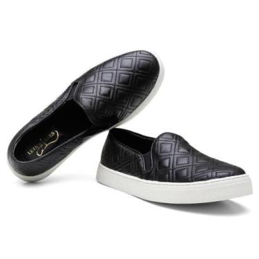 Imagem de Tênis Slip On Feminino Couro Matelassê Conforto Versátil - Q&A, 36, Pr