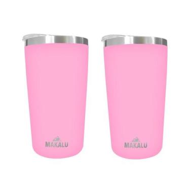 Imagem de Kit 2 Copos Térmicos Aço Inox 420ML Rosa p/ Água Cerveja Café - Quente