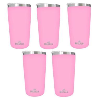 Imagem de Kit 5 Copos Térmicos Aço Inox 420ML Rosa p/ Água Cerveja Café - Quente