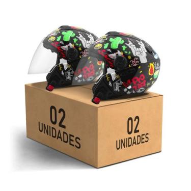 Imagem de Kit 2 Capacete Aberto New Atomic Universe Pro Tork Brilhante Moto Masc