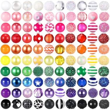 Imagem de Huquary 100 contas de 20 mm para canetas, contas de strass, contas de chiclete, resina de cristal misto, contas grossas, contas de açúcar para canetas, chaveiros com contas, caneta artesanal,