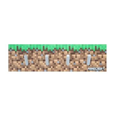 Imagem de Phoenix group AG Minecraft: Cabide de madeira, montagem na parede, 4 ganchos de pinos, pendurar bolsa e acessórios, design de bloco de grama pixel, decoração de tema de jogo, 17,7 x 4,8, licenciado