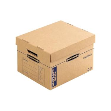 Imagem de Bankers Box Caixas móveis de cozinha resistentes SmoothMover, montagem sem fita, alças de transporte fácil, pequenas, 35 x 30 x 25 cm, Kraft, pacote com 8 (7710201)