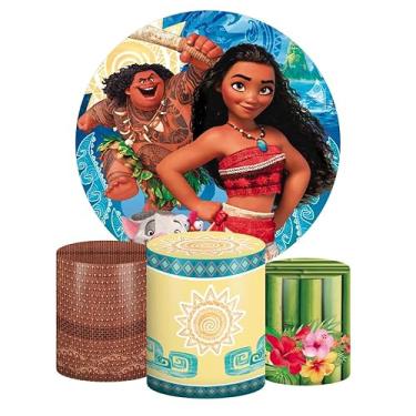 Imagem de Kit Decoração Festa de Aniversário Master Painel Redondo 1,50 + Trio de Capas de Cilindro Moana 2
