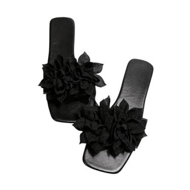 Imagem de GORGLITTER Sandália feminina floral sem cadarço floral elegante e bonita para férias 2025, Floral preto, 38