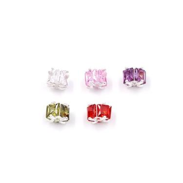 Imagem de Malahill 10 contas espaçadoras de zircônia cúbica de excelente qualidade para fabricação de joias, 9 x 6 mm, prata-branca