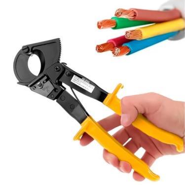 Imagem de Alicate de Corte Tesoura Catraca Cortador Cabos e Fios Até 240mm - Ferramenta De Corte Regulável Para Eletricista e Profissionais de Manutenção Com Trava de Segurança Cabo Emborrachado Antiderrapante