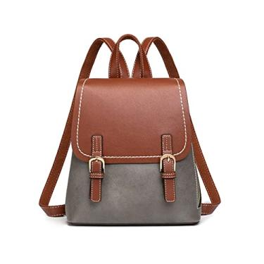 Imagem de Mochila feminina vintage com design de luxo bolsa de ombro feminina mochila de couro bolsa de viagem bolsa escolar para meninas(Brown)