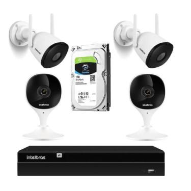 Imagem de Kit 4 Câmeras Externas e internas Wi-fi Nvr 1404 Intelbra 4 Canais C/H