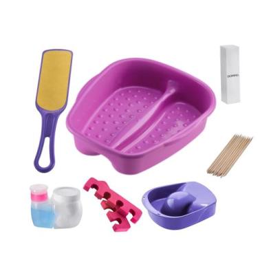 Imagem de Kit Manicure Pedicure Palito Tigela mão Bacia Pés Lixa Separador Porta