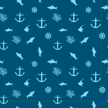 Imagem de Papel De Parede 3m Adesivo Náutico Azul Marinho Âncora Peixes Timão Mar