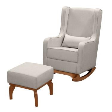 Imagem de Poltrona de Amamentação com Balanço e Puff Retrô Nalia Linho Bege F06 - D`Rossi
