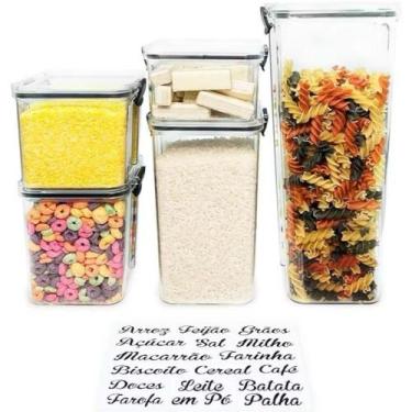 Imagem de Kit 5 Conjuntos Potes Herméticos Mantimentos Quadrado Cozinha Tampa Tr