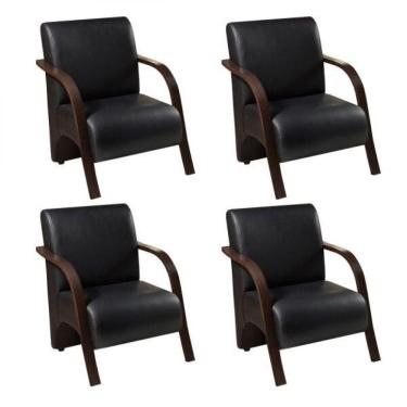 Imagem de Kit 4 Poltronas 1 Lugar Sevilha Braço Pé Madeira Preto