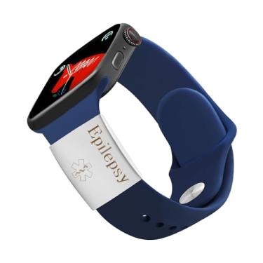 Imagem de Oneress Etiqueta de relógio de alerta médico para Apple Watch, etiqueta de identificação de epilepsia gravada, etiqueta de emergência médica durável de aço inoxidável para fitness e idosos YA4313