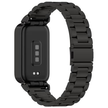 Imagem de AWADUO Pulseira de metal de aço inoxidável de substituição compatível com Xiaomi Band 9 Active, compatível com acessórios para relógio inteligente Redmi Band 3 (preta)