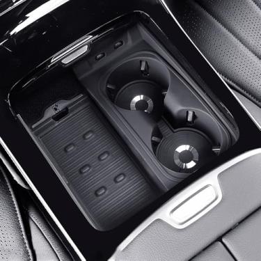 Imagem de MbenRundy Suporte de copo de água de silicone macio para console central para Mercedes-Benz S Class W223 2021-2025 S450 S500 S560 S580 S580 S63 AMG S580e Acessórios interiores (preto)