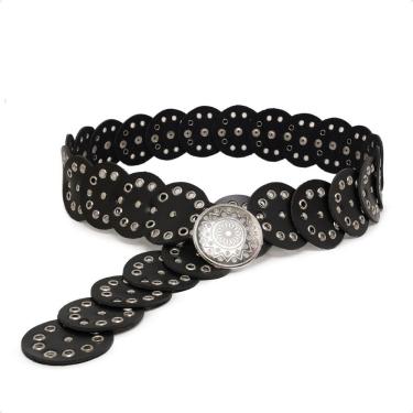 Imagem de Cinto Boho Country Feminino Retro Chique Com Fivela Niquel Prata Texturizado Com Apliques Modinha